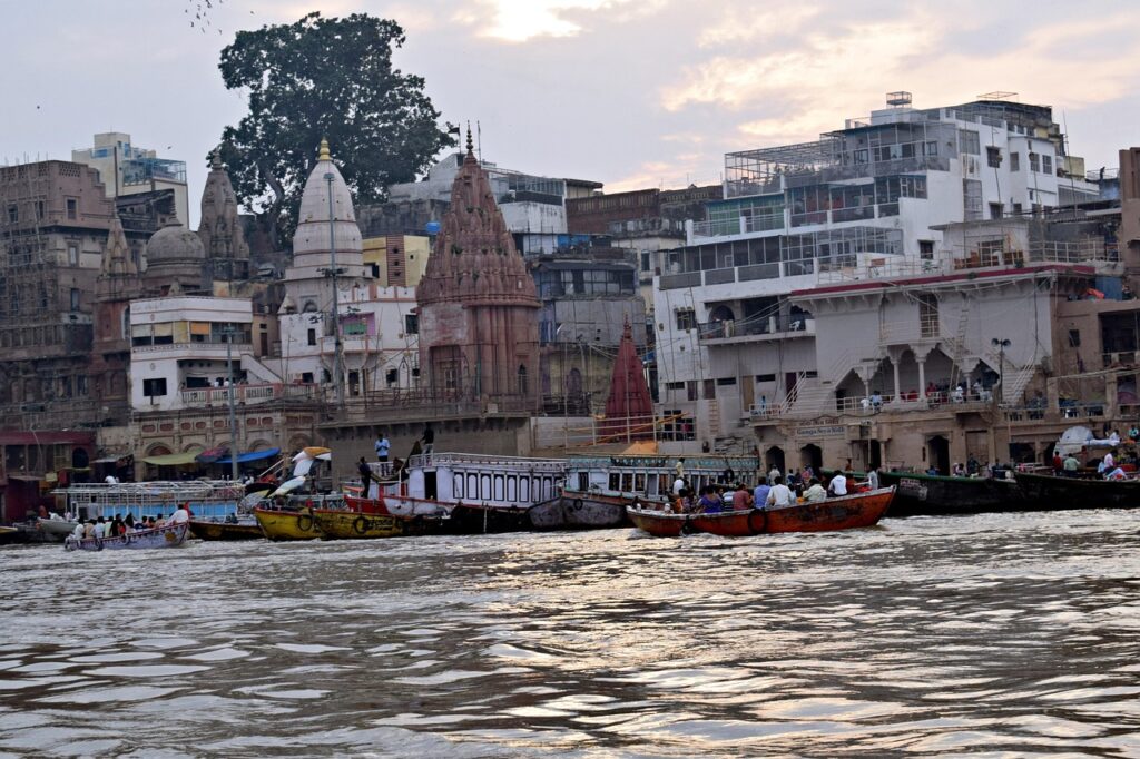 ganges, varanasi, india, ghat, nature, city, river, sundown, sunset